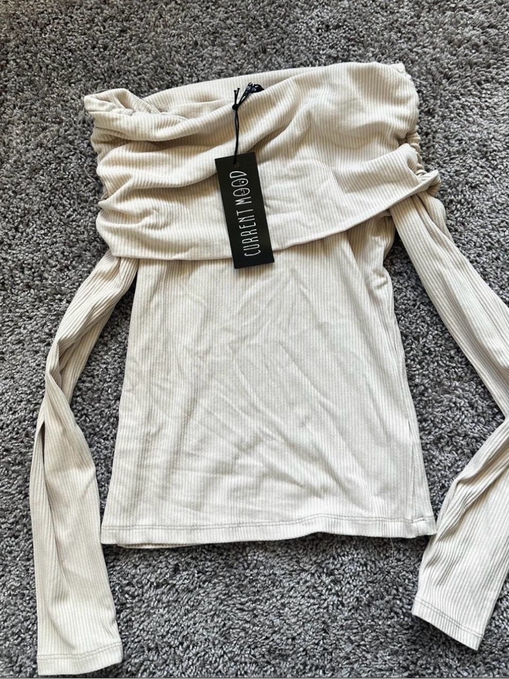 Dolls Kill Off-Shoulder Ribbed Top in Cream